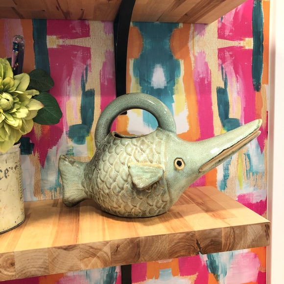 Vintage Other - VTG Ceramic Fish Pitcher/Watering Vessel Greens